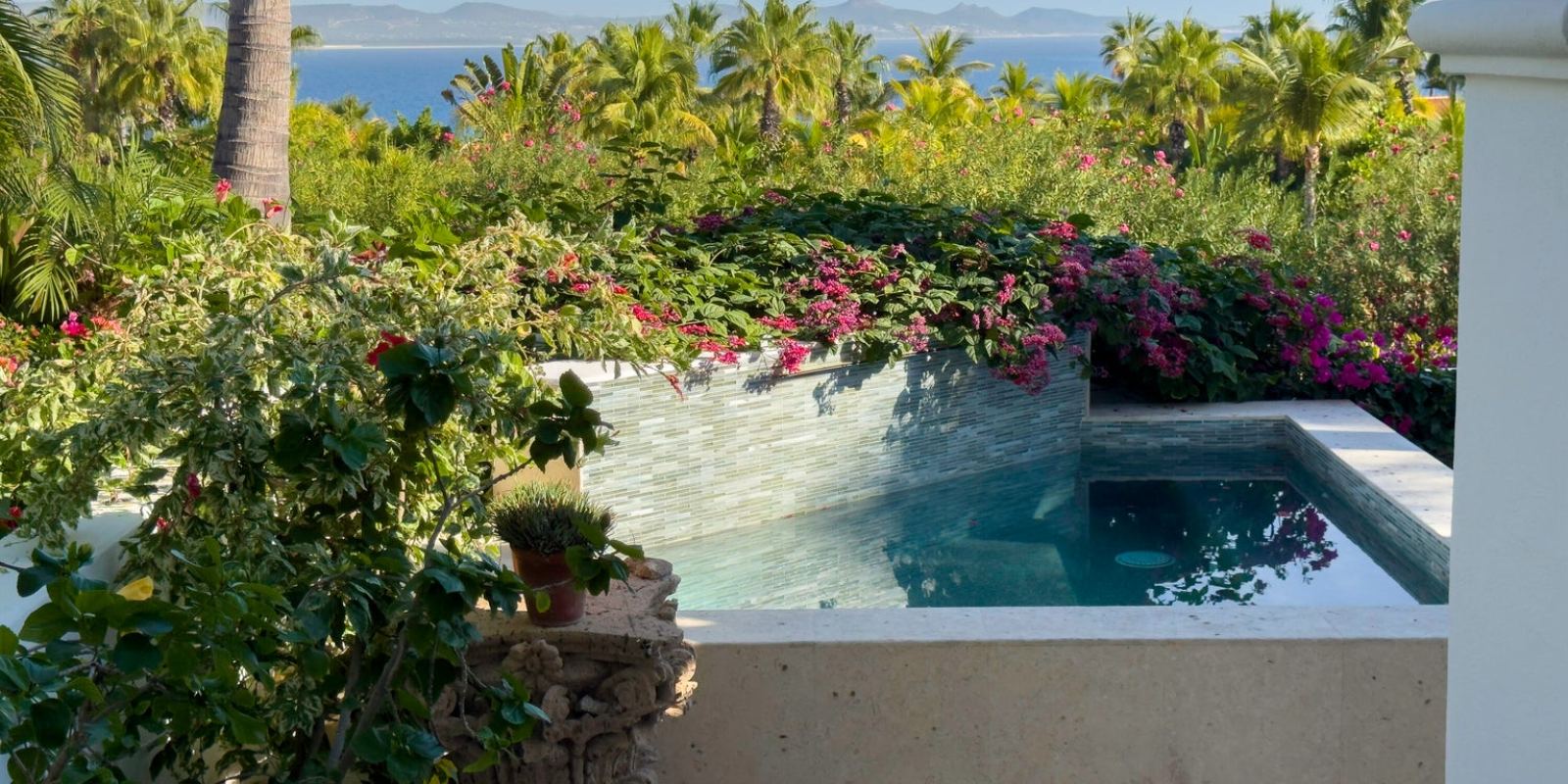 Private pool and terrace in Palmilla, Los Cabos, looking out over the Sea of Cortez