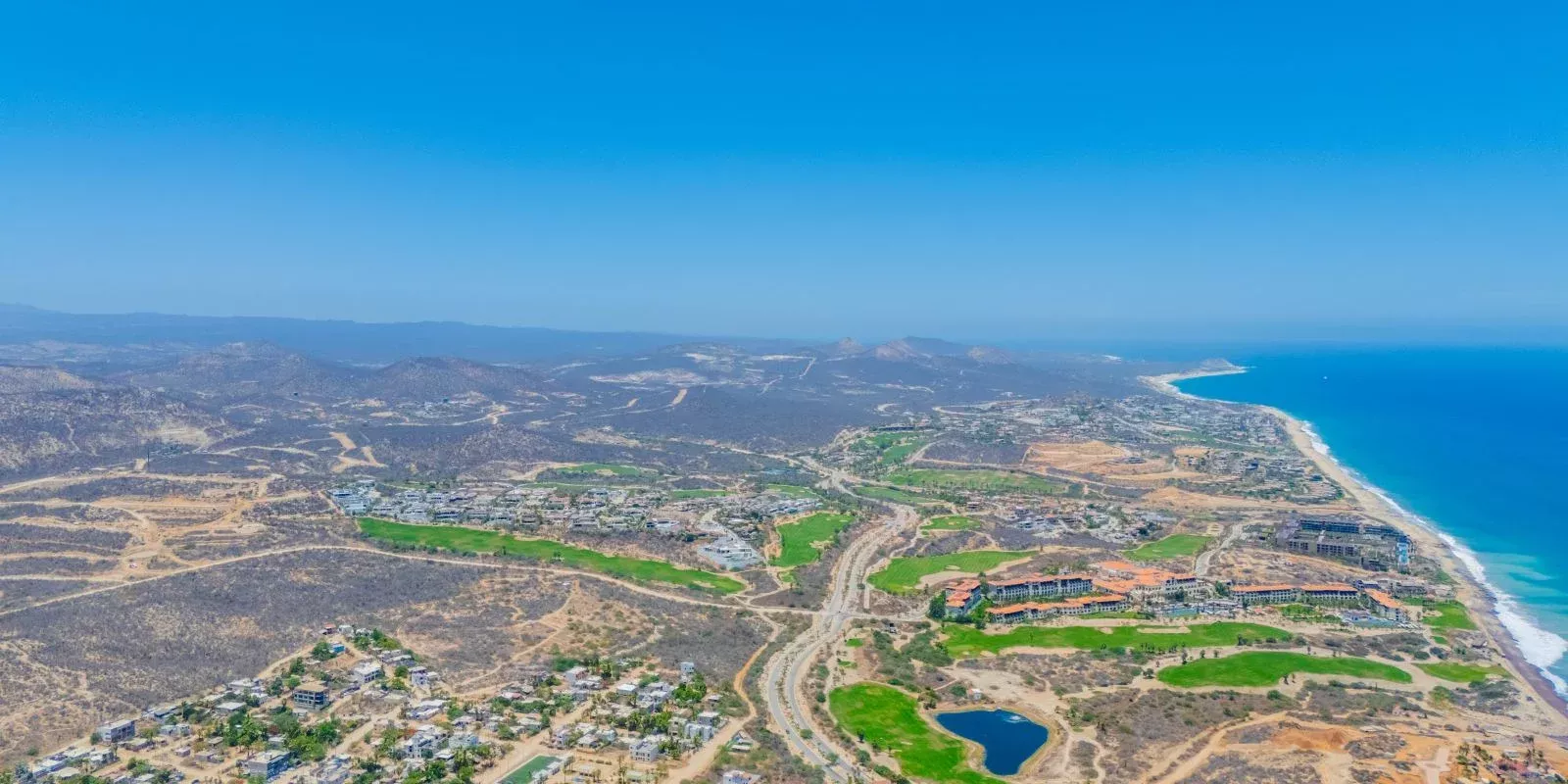 Aerial view of the Los Cabos coastline on the Tourist Corridor